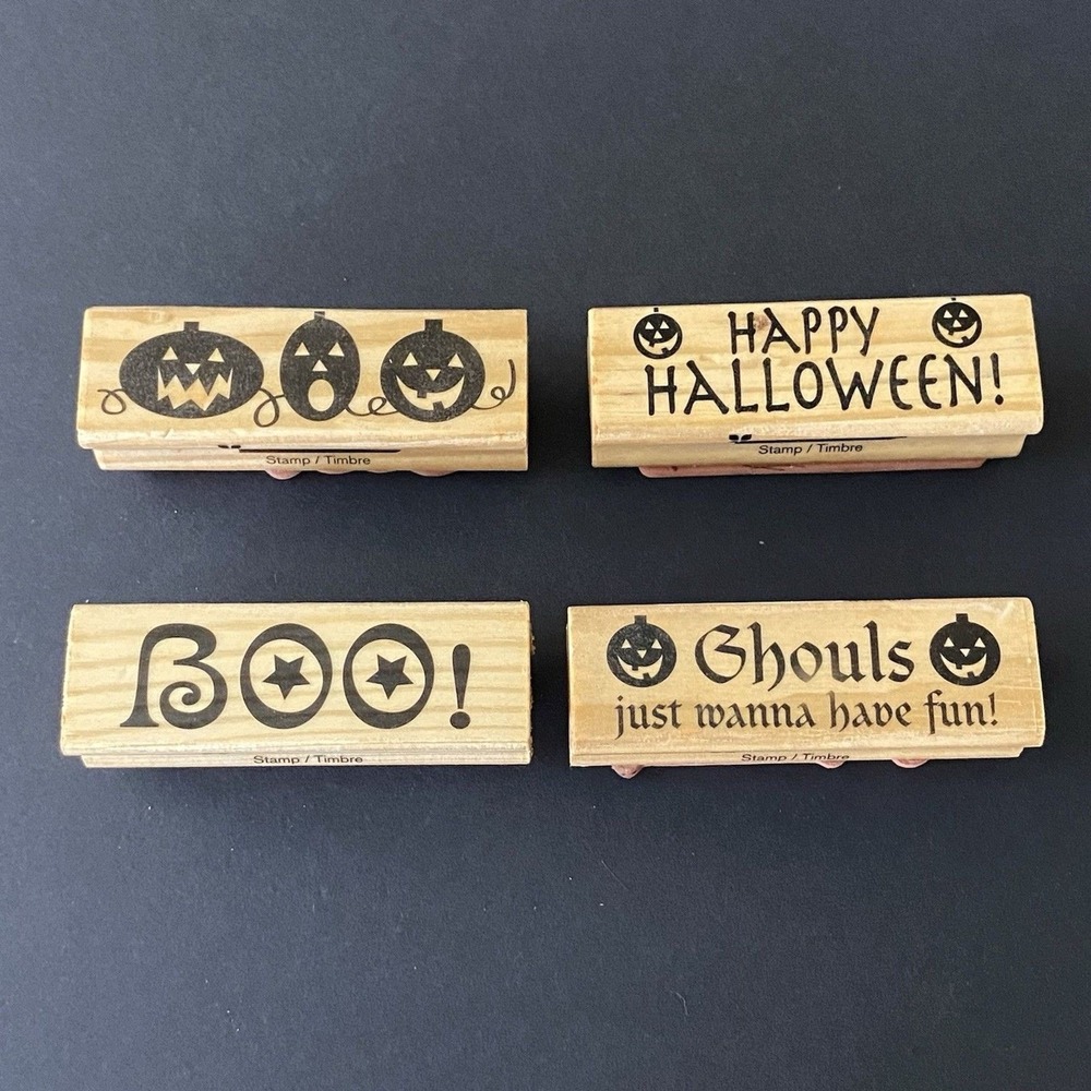Craft Smart Mounted Rubber Stamps Lot of 4 Halloween Theme Boo Ghouls Pumpkins